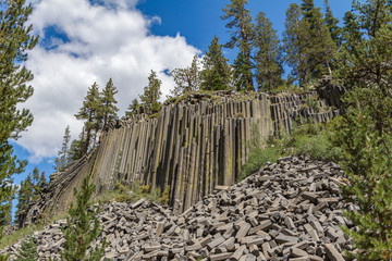 Devils Postpile National Monument of Columnar Basalt, Mammoth Lakes, California on a Summer Day...
