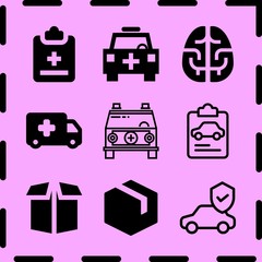 Simple 9 icon set of medicine related insurance, ambulance, box and box vector icons. Collection Illustration