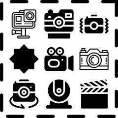 Simple 9 icon set of camera related [iconsRandom:4] vector icons. Collection Illustration