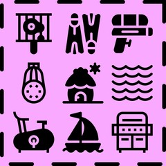 Simple 9 icon set of summer related [iconsRandom:4] vector icons. Collection Illustration