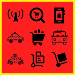 Simple 9 icon set of online related helicopter profile, smartphone, cab and shopping cart vector icons. Collection Illustration