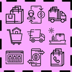 Simple 9 icon set of commerce related [iconsRandom:4] vector icons. Collection Illustration