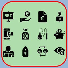 Simple 12 icon set of business related file, student, price tag and eye vector icons. Collection Illustration