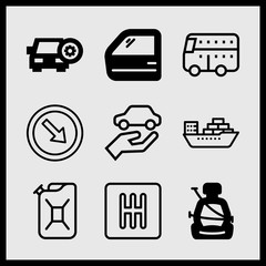 Simple 9 icon set of car related car repair, detour, car door and gearbox vector icons. Collection Illustration
