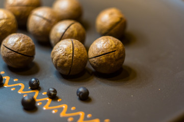 macadamia, Australian nut in a ceramic plate