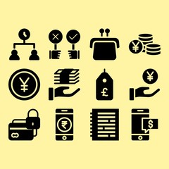 Smartphone, purse and get money related premium icon set