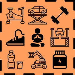 Simple 9 icon set of fitness related [iconsRandom:4] vector icons. Collection Illustration