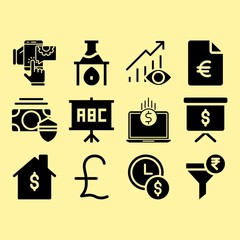 Presentation, mobile and time is money related premium icon set