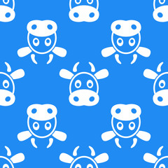 Funny cartoon vector cow face. Funny background for baby and kids design. Seamless pattern. Vector illustration.