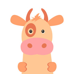 Cute cow isolated on white background. Vector illustration in cartoon flat design style.