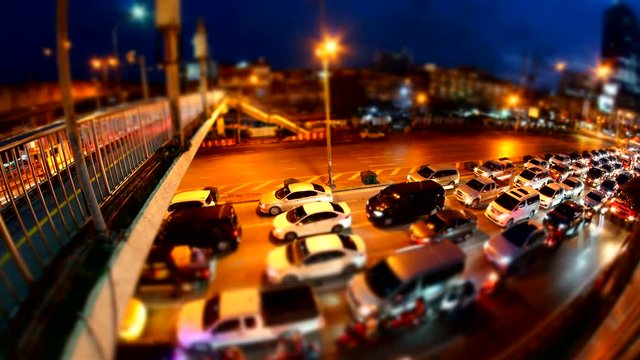 Congestion traffic on sunset at Bangkok, Thailand taken by fish eye lens - Miniature zoom effect