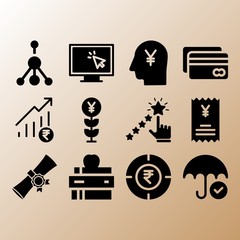 Credit card, invoice and molecule related premium icon set