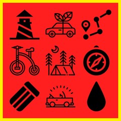 Simple 9 icon set of travel related [iconsRandom:4] vector icons. Collection Illustration