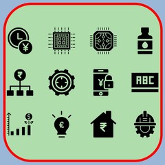 Simple 12 icon set of business related cpu, rupee, cpu and mortgage vector icons. Collection Illustration