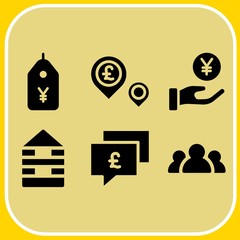 Simple 6 icon set of business related building, pound sterling, group and get money vector icons. Collection Illustration