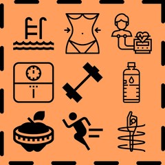 Fototapeta premium Simple 9 icon set of fitness related [iconsRandom:4] vector icons. Collection Illustration