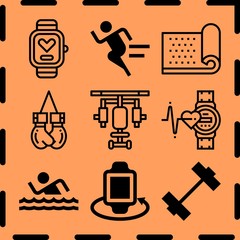 Fototapeta premium Simple 9 icon set of fitness related [iconsRandom:4] vector icons. Collection Illustration