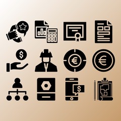 Analytics, teamwork and diploma related premium icon set