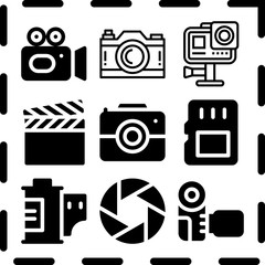 Simple 9 icon set of camera related [iconsRandom:4] vector icons. Collection Illustration