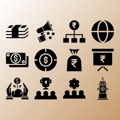 Presentation, team and money bag related premium icon set