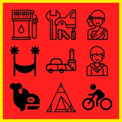 Simple 9 icon set of travel related [iconsRandom:4] vector icons. Collection Illustration