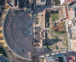 Fototapeta premium Roman stone amphitheater. Top view. Photos from the drone