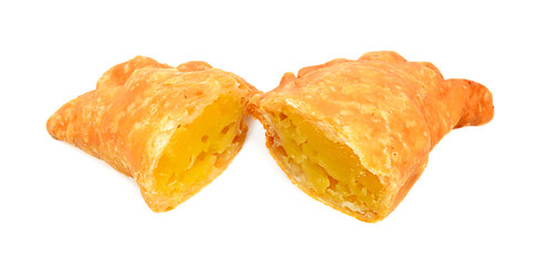 Curry puff on white background.