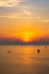 scenic of sunrise from cloud with seascape and fisherman life
