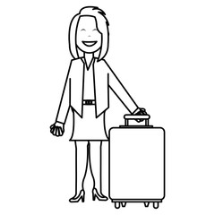 happy businesswoman with suitcase