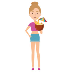 young woman with coconut cocktail
