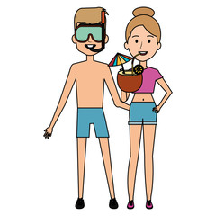 young couple with coconut cocktail