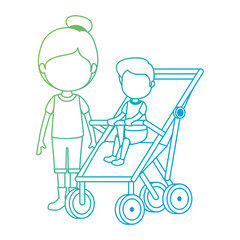 baby boy in cart with sister