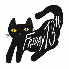 Friday 13th black cat cartoon vector illustration