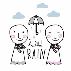 Teru -teru bozu (protect rainy doll in English language) cartoon doodle vector illustration
