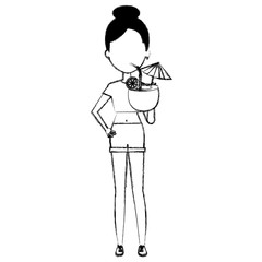 young woman with coconut cocktail