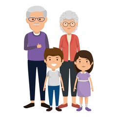 cute grandparents couple with kids characters
