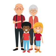 cute grandparents couple with kids characters