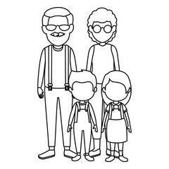 cute grandparents couple with kids characters