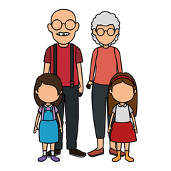 cute grandparents couple with kids characters