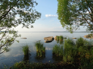 Coast of the lake in the evening. Shartash lake, Ekaterinburg, Russia