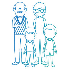 cute grandparents couple with kids characters