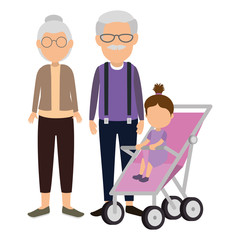 cute grandparents couple with granddaughter in cart
