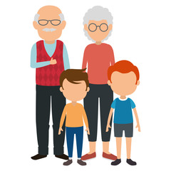 cute grandparents couple with kids characters