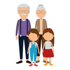 cute grandparents couple with kids characters