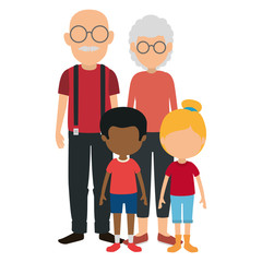 cute grandparents couple with kids characters