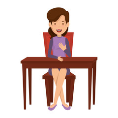 beautiful and young woman in the table