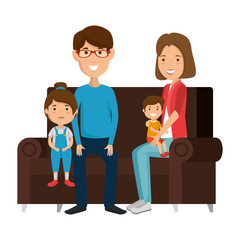 parents couple with daughter and son in the sofa