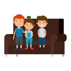 cute and little kids in the sofa characters