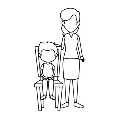 mother with little boy in chair characters