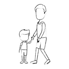 cute and little boy with father characters